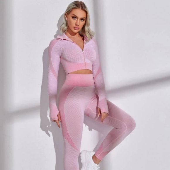 Sports Zipper Front Crop Jacket & Leggings by SHEIN. - Picture 3 of 9